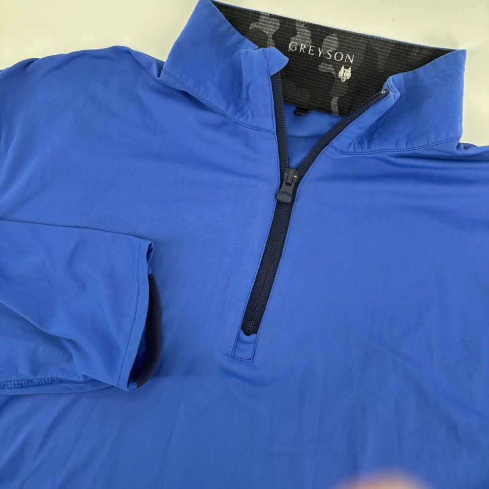 Greyson Quarter Zip Pullover Mens L Blue Excellent The Grove Logo Performance